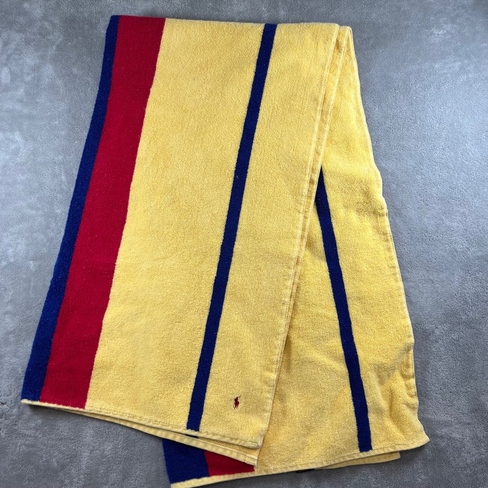 Vintage Ralph Lauren Beach Towel Striped Cotton USA Resort Coastal Preppy 64x35